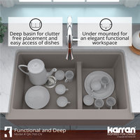 Karran Farmhouse/Apron-Front Quartz 34" Double Offset Bowl Sink, Concrete