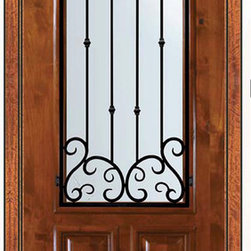 Prehung Single Door 96 Wood Alder Valencia 2/3 Lite Wrought Iron - Front Doors