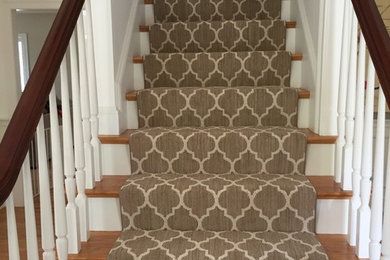 Staircase - mid-sized transitional wooden l-shaped wood railing staircase idea in Boston with painted risers