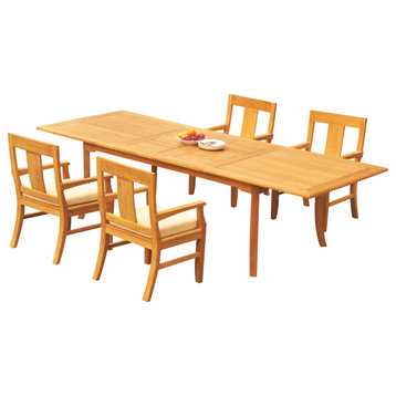 5-Piece Outdoor Teak Dining Set: 117" Extn Rectangle Table, 4 Osbo Arm Chairs