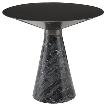 Nuevo Iris 19.8" Metal & Marble Stone Side Table in Brushed Graphite/Black