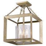Golden Lighting - Smyth Semi-Flush, White Gold With Clear Glass - Modern lanterns featuring a handsome beveled cage design make a modern, elegant statement in the Smyth collection. Clean geometry creates contemporary style with steel candles and candelabra bulbs encased in two glass options. The fixtures are offered in 3 finishes: Chrome, Gunmetal Bronze and White Gold. The gleaming Chrome finish adds a sleek, contemporary option to this open-caged collection. A darker option, the Gunmetal Bronze finish has warm bronze undertones and is perfect for all industrial or vintage aesthetics. The White Gold finish option softens the geometric form, creating a more delicate and transitional appearance. Glass fixtures are available with Clear Glass or Opal Glass shades. This 3 light convertible semi-flush creates a stylish focal point that can be mounted as a flush mount or hung as a pendant.