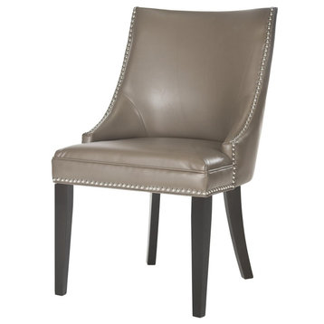 Transitional Dining Chair, Padded Seat With Comfortable Back, Grey/Leather