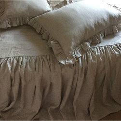 Natural Linen Bedspread, Ruffled Bed Cover - Blankets