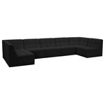 Meridian Furniture - Relax Velvet Upholstered 7-Piece U-Shaped Modular Sectional, Black - Bolster a contemporary vibe in your living room with this Relax black modular sectional. Soft black velvet upholstery offers delicate comfort, making this sectional cozy for anyone who sits in it. Biscuit tufting gives this sectional texture and a modern style, adding extra comfort and elegance to your living space. It's modular design allows you to create infinite configurations, making it a versatile piece to add to your home. A latch underneath the sectional makes it easy to attach to other pieces.