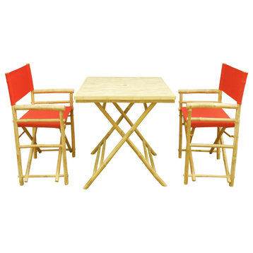 Square Table Set With 2 Director Canvas Chairs, Red