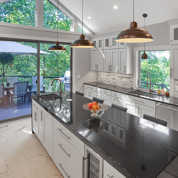 Absolute Black Kitchen with Waterfall Edge