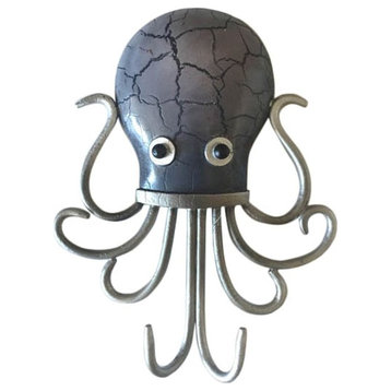 Octopus Gray and Silver Double Hooks Wall Decor Metal