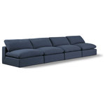 Meridian Furniture - Comfy Upholstered Modular Sofa, Navy, 4-Piece: 4 Armless Chair, Linen Textured Fabric - Give your space a whole new look with this navy Comfy linen textured fabric sofa. This handsome sofa fits nicely with other items in the Comfy collection and is a versatile seating option designed for adaptability, comfort and style. Wrapped in rich navy durable linen textured fabric upholstery, this sofa offers a plush embrace of overstuffed down feather cushions, carefully crafted to deliver the highest level of comfort. The perfect seat for creating an oasis for relaxation, this sofa has thick foam surrounding its frame for added support and coziness.