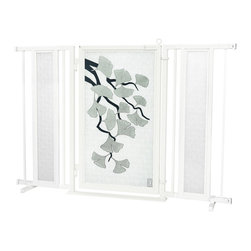 Fusion Gates - Fusion Gate with Ginkgo in Platinum Design, White Pearl, 52"-60" - Dog Gates