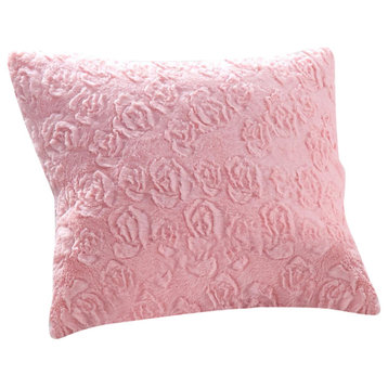 Luxury Faux Fur Euro Throw Pillow Covers, Rosey Pastel Baby Pink, 18" X 18"