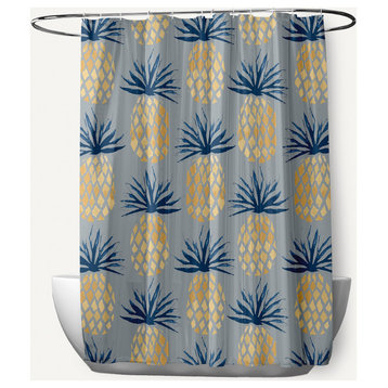 Pineapple Stripes Pretty Grey 70" w x 73" h Shower Curtain