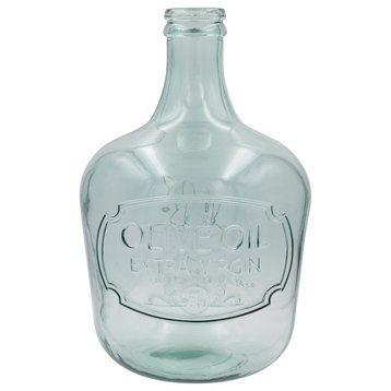Embossed Reclaimed Glass Olive Oil Bottle, Clear