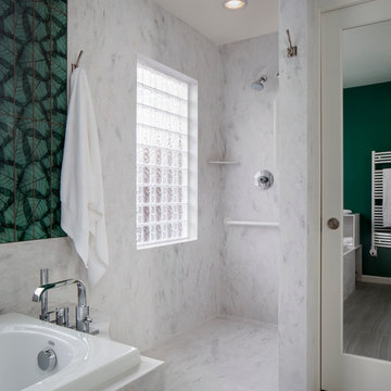 RICH GREEN AND WHITE MASTER BATH