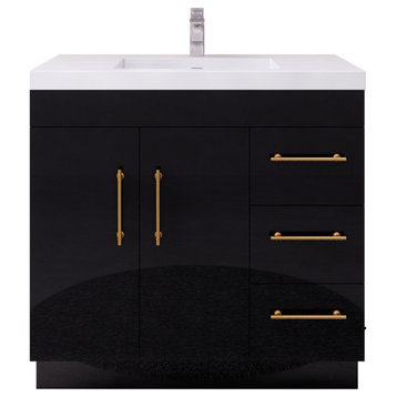 Rosa 36" Freestanding Vanity with Reinforced Acrylic Sink (Right Side Drawers), High Gloss Black