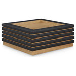 Meridian Furniture - Rory Black Faux Leather Coffee Table, Black, Square, Natural Finish - Put emphasis on style when you add this Rory coffee table to your current setup. This handsome table features a stacked look with soft black vegan leather accents against a natural finish oak veneer. The look of leather and oak forms an exciting contrast that's not lost on guests or others. A lip across the top of the table keeps things from sliding off, and its square shape makes it ideal for adding alongside a corner sectional or other large seating group.
