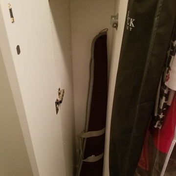 Clear alder european style bath cabinets and white melamine closet with gun safe