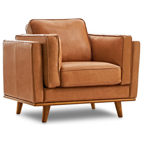 Valencia Artisan Modern Top Grain Nappa 11000 Leather Single Seat Sofa, Cognac