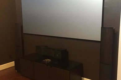 Photo of a contemporary home cinema in Houston.