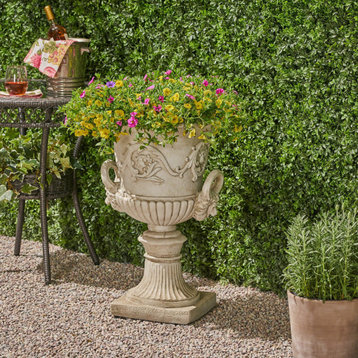 GDF Studio Joa Chalice Lightweight Concrete Garden Decorative Urn Planter, Antique White