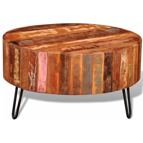 vidaXL Coffee Table, Handmade, 27.6''Φx15.0'', Solid Reclaimed Wood, Multicolor