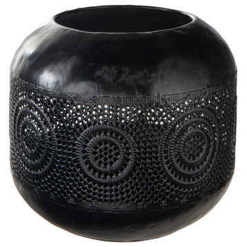 Metal Candle Holder with Pinhole Pattern Design Antique Black Finish, Small