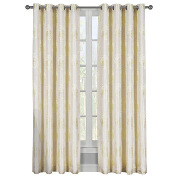 Lafayette Jacquard Grommet Curtains, Set of 2, Light Yellow, 108"x96", Set of 2