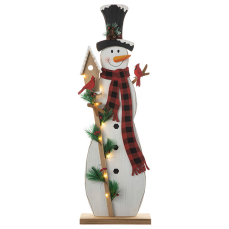 36"H Lighted Wooden Snowman Porch Decor, Snowman