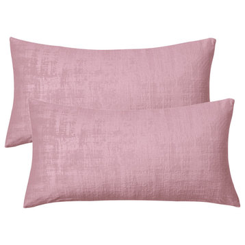 Velvet 2 Piece Lumbar Pillow Cover Set, Softpink, 2 Piece, 14"x26"