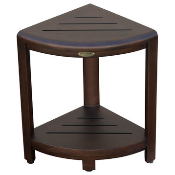 Oasis Teak Corner Shower Stool, Table With Shelf, 12"x18"