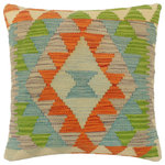 Bareens Designer Rugs - Bohemian Turkish McCallum Hand Woven Kilim Pillow - Embellish your home with this timeless casual chic handmade Southwestern Kilim throw pillow covers made with wool and cotton. Constructed on a loom by Nomad Turkman people with hand spun wool and Natural Vegetable dyes these beautiful Kilim pillow covers are known for their beautiful repetitive geometrical, naturalistic floral and traditional patterns yet still giving it a moden look. Masterfully artisan-crafted on traditional Kilim looms with a contemporary fashion palette producing bold intricate sharp patterns making them a standout piece in any decor.