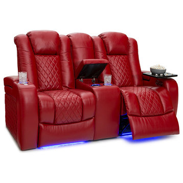 Seatcraft Anthem Home Theater Seating Leather Power Recline Loveseat, Red
