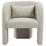 Meridian Furniture - Sawyer Beige Weaved Polyester Fabric Accent Chair, Cream, Weaved Fabric - Give guests the best seat in the house when you seat them in this Sawyer weaved fabric accent hair. The boxy look of this chair is an instant attention-getter and makes it an ideal addition to your modern or contemporary decorative setting. The rich cream polyester fabric features a woven design for added textural appeal and beauty, and the chair comes with an additional pillow to help support your back and lumbar region.