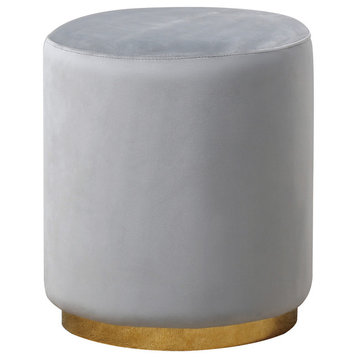 Dalvik Round Upholstered Accent Stool with Gold Base, E35, Gray
