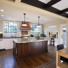 White cabinets stained island