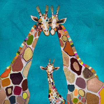 "Giraffe Family in Turquoise" Stretched Canvas Art by Eli Halpin, 48"x48"