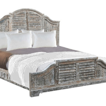 Shutter Scallop Solid Wood King White Bed