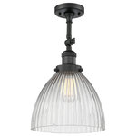 Innovations Lighting - Seneca Falls 1-Light Semi-Flush Mount, Matte Black, Clear Halophane - One of our largest and original collections, the Franklin Restoration is made up of a vast selection of heavy metal finishes and a large array of metal and glass shades that bring a touch of industrial into your home.