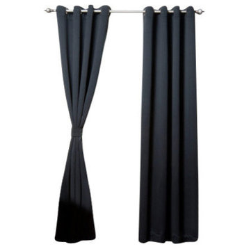 Solid Grommet Top Thermal Insulated Blackout Curtains, Pair, Black