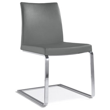 Bethany Genuine Leather Cantilever Dining Side Chair, Gray Leather