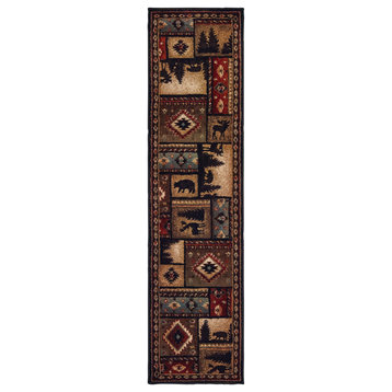 2'X8' Black And Brown Nature Lodge Runner Rug