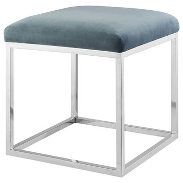 Modern Accent Chair Ottoman, Velvet Fabric Metal Steel, Blue