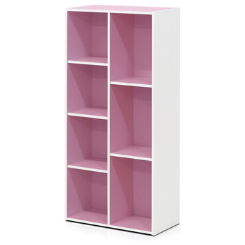Furinno 11048 7-Cube Reversible Open Shelf, White/Pink