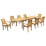 Teak Deals - 9-Piece Outdoor Teak Dining Set: 117" Rectangle Table, 8 Mas Stacking Arm Chairs - Set includes: 117" Double Extension Rectangle Dining Table and 8 Stacking Arm Chairs.