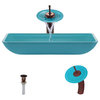 640 Colored Glass Vessel Sink, Turquoise, Waterfall Faucet, Oil Rubbed Bronze