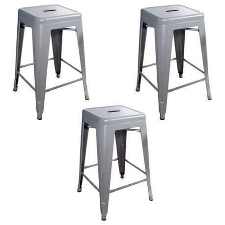 Loft Silver 24" Metal Bar Stool, Set of 3