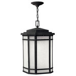 Hinkley - Hinkley Cherry Creek 1272VK Large Hanging Lantern, Vintage Black - Cherry Creek's modern take on the popular Arts & Crafts style has a timeless appeal. The cast aluminum construction is enhanced by the warmth of the finish and the vintage-looking white linen glass.