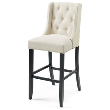 Tufted Bar Stool Chair Barstool, Fabric, Wood, Beige, Modern, Bar Pub Bistro