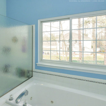 Sliding Window with Grilles in Pretty Bathroom - Renewal by Andersen Long Island