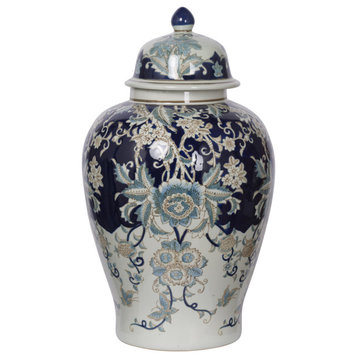 Bryn Decorative Jar or Canister, Blue/Gold/White, 23.2"
